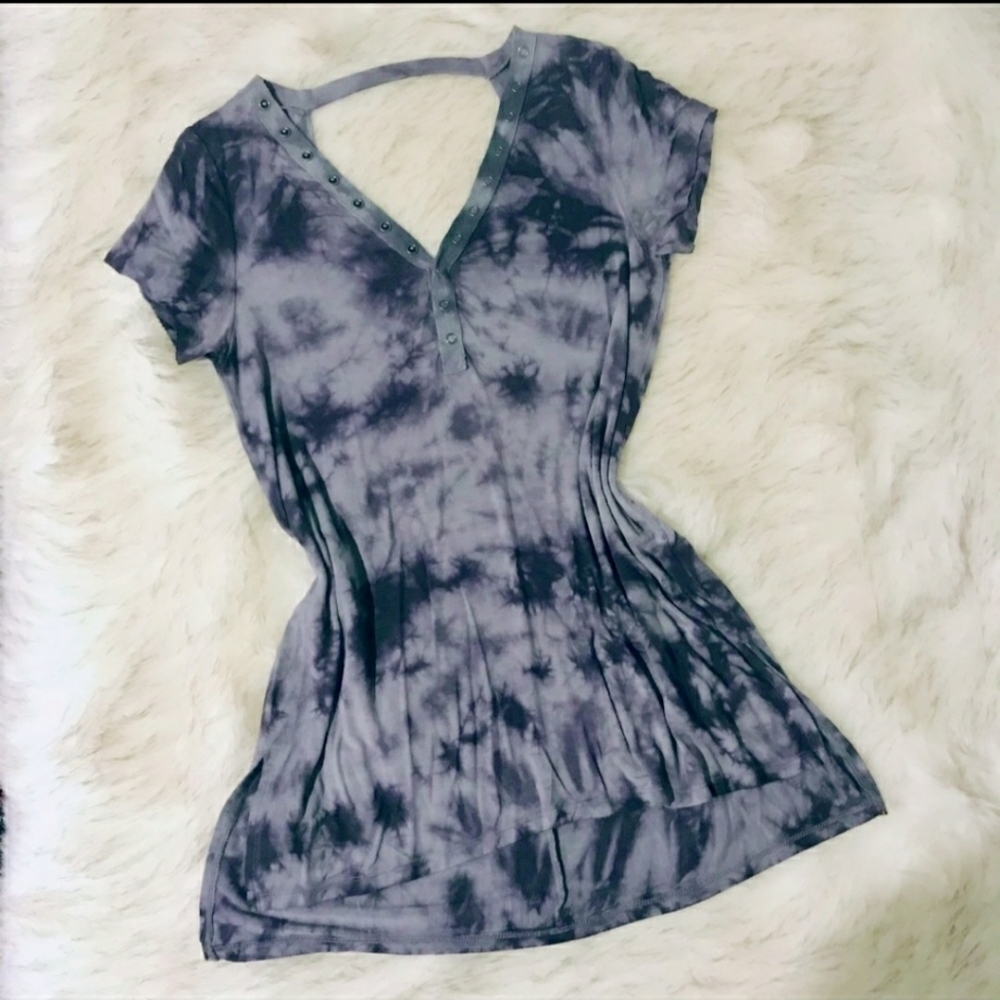 American Eagle AEO Open Back Cutout Gray Tie Dye Top Snaps Women's Small S EUC